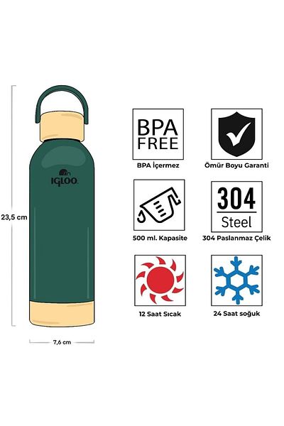 IGLOO Hydrate Pro Botte 500ml Thermos Flask Green