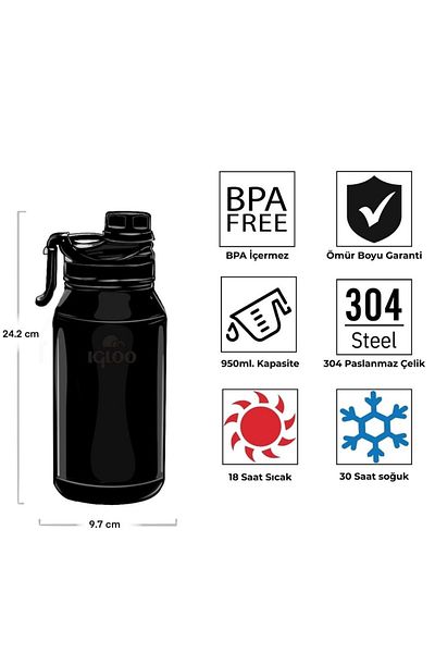 IGLOO Sportsman 950ml Thermos Flask Black
