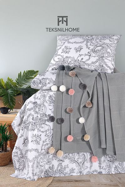 TeksNil Home 100% Cotton Oslo Double Gray Pique Set (Bed Sheet, Pique, Pillow Cover)