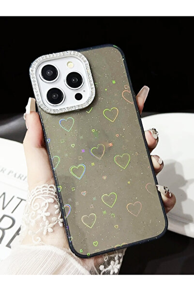 OSG iPhone 15 Pro Max Uyumlu Işıkta Renk Değiştiren Kalp Desenli Darbe Emici ...