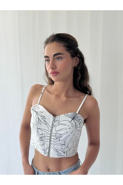 Retrobird Design Front Zipper Bustier Women White