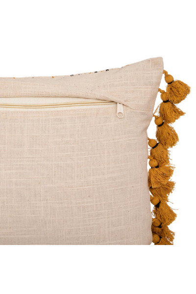 Atmosphera Tassel Detail Rectangular Cushion Cover Beige and Ochre 30 x 50cm