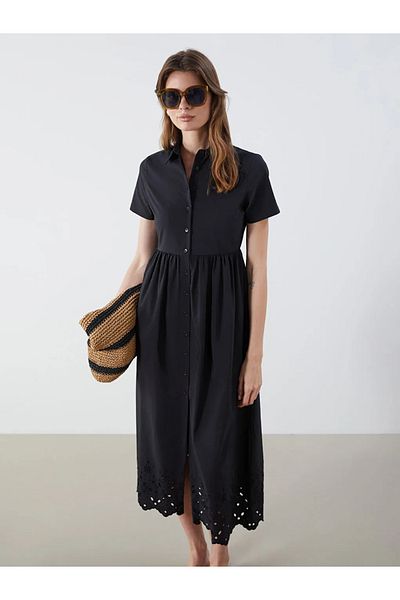 LC Waikiki Lcw Vision Black Openwork Shirt Dress