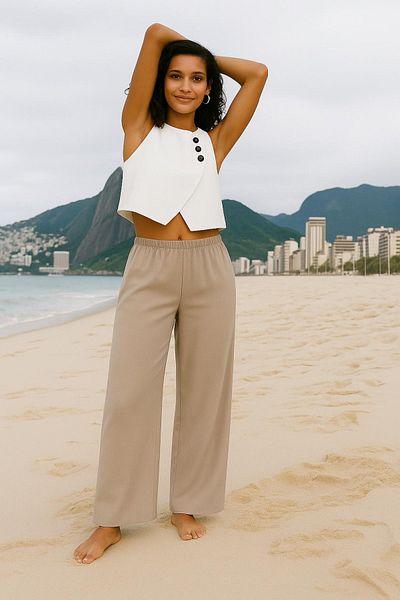 HAKKE Wide Trousers with Elastic Waist and Linen Look