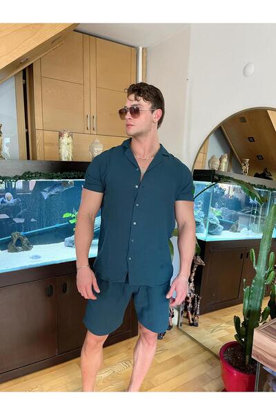 Pubblica Men's Petrol Green Muslin Fabric Top-Top Set