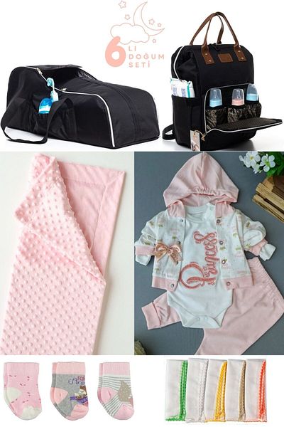 Pimadyo Large Birth Set (Hospital Release, Baby Backpack, Carrycot, Blanket, 10Pcs Wipes and 3Pcs Socks)