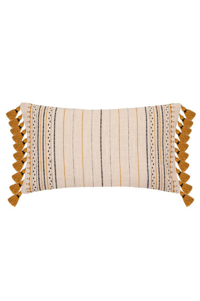 Atmosphera Tassel Detail Rectangular Cushion Cover Beige and Ochre 30 x 50cm