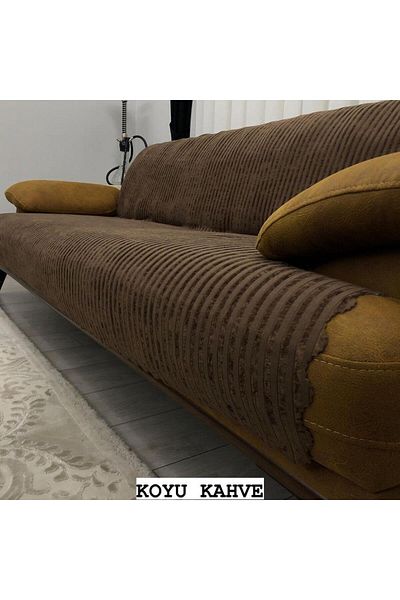DECORA CASA HOME COLLECTİON Калъф за разтегателен диван от бамбук с райета, гъба и неплъзгащ се кадифе 170 x 210