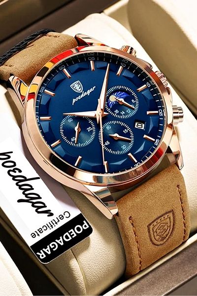 POEDAGAR 928L Chronograph Luxury Leather Band Wrist Watch