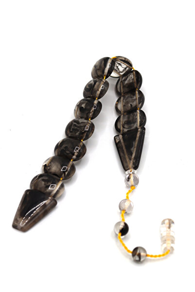 Midyat Nurtaş Gümüş Şeffaf Siyah Hareli Renk Toz Kehribar Balık Tesbih 201024385