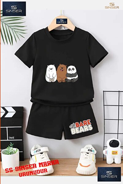 SS SİNSER Çocuk UNISEX “PANDALAR 3LU YAN YANA“ Özel Baskılı Bisiklet Yaka Tiş...