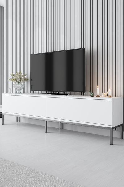 Modatte LORA GÜMÜŞ METAL AYAKLI BEYAZ TV ÜNİTESİ