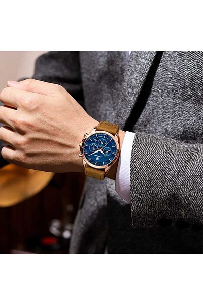 POEDAGAR 928L Chronograph Luxury Leather Band Wrist Watch