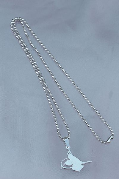 BESKAR Silver Color Chain Necklace with Steel Tip Tuğra Design