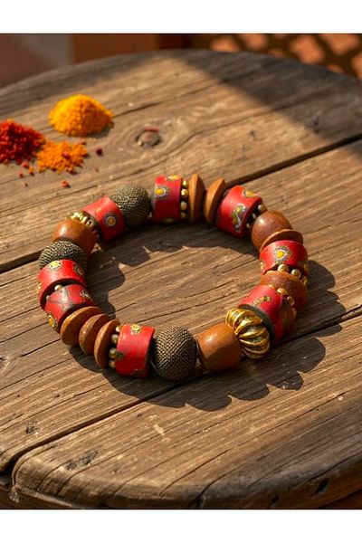 dela otantik Ethnic Style Handmade Beaded Thick Elastic Bracelet – Authentic Bohemian Indian Stone Bijoux Jewelry