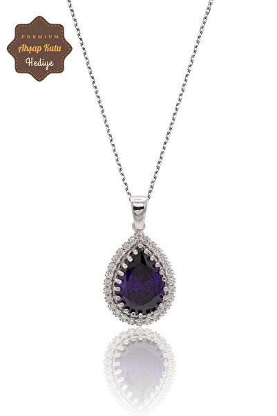 Midyat Nurtaş Gümüş Ametist Taşlı Damla Model 925 Ayar Gümüş Kadın Kolye 2010...