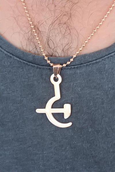 BESKAR Rose color metal sickle and axe figured men's necklace