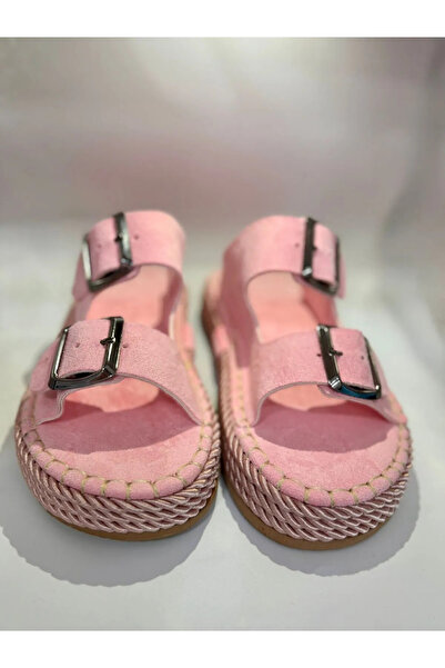 krm dünya ürünleri Krm Women's Double Buckle Stitched Suede-Pink I Light & Comfortable