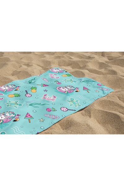 Erays Home Cute Animals Unicorn in the Sea Children's Patterned Printed Beach Towel Unisex Children's Beach Towel