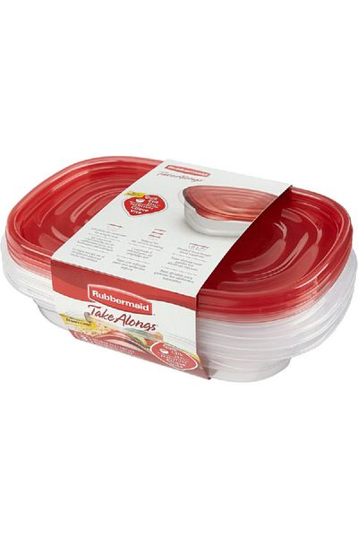 RUBBERMAID 3-Piece 3.7-Cups Dishwasher Safe Stackable Plastic Divided Food Storage Container Set Red and Clear