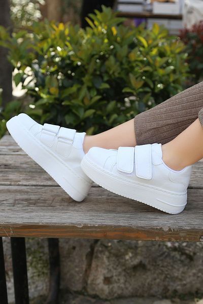 LEYDİ SHOES Rms-02 Velcro Plain White Women's Sports Shoes