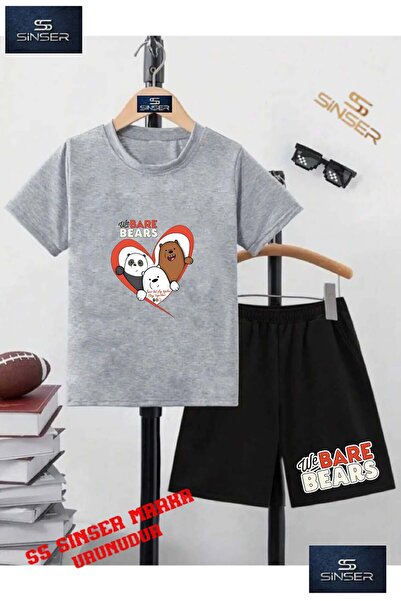 SS SİNSER Children's Unisex “Pandas 3 in a Heart“ Special Printed Crew Neck T...