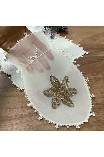 OYA home İpek & İğne Oyalı & Altın Sim İşlemeli Kese -16*26 cm