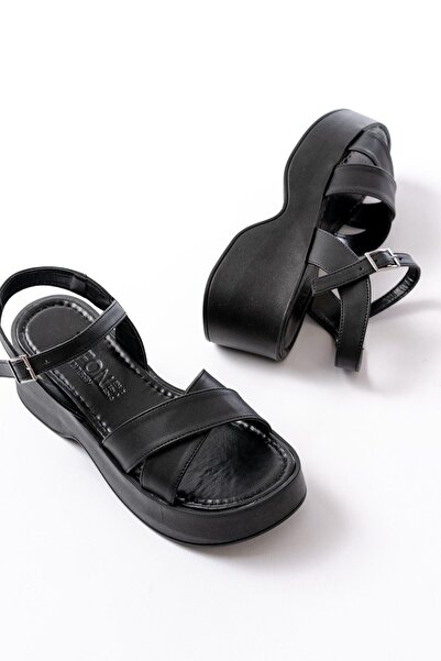 Aymood 24414-1005 Black Daily Cross Wedge Heel Women's Sandals