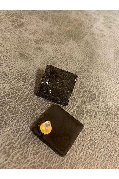 MISS GOLDEN Serrated Black Colored Mega Size Square Shape Epoxy Earrings with Gold Accessories Handmade Gift