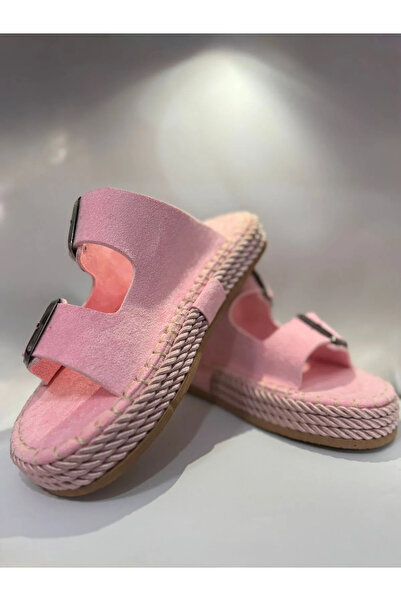 krm dünya ürünleri Krm Women's Double Buckle Stitched Suede-Pink I Light & Comfortable