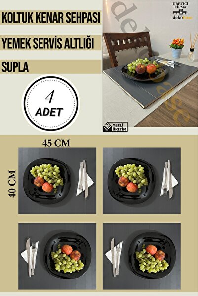 dekobase Antrasit (4 ADET) Çok Amaçlı Koltuk Kenar Sehpası, Supla, Yemek Serv...