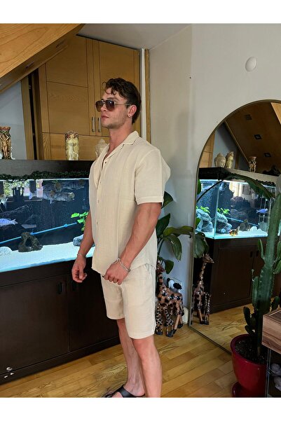 Pubblica Men's Beige Muslin Fabric Top-Top Set