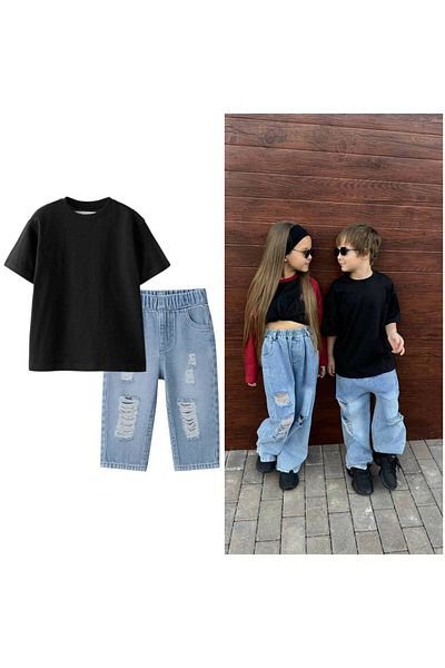 ZRA Vanilla Avenue Blue Unisex Ripped Detailed Denim Jeans Jeans