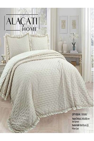Cem Osmanlı Avm Alaçatı Home Ruffled Double Bedspread - Beige