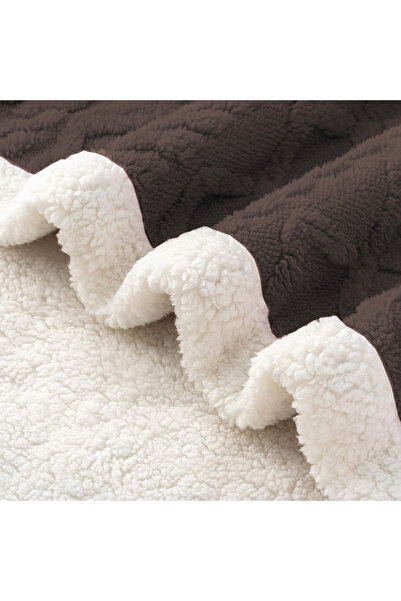Fabienne Jacquard Sherpa Blanket Super King 220x240cm Reversible Warm Blanket Dark Brown