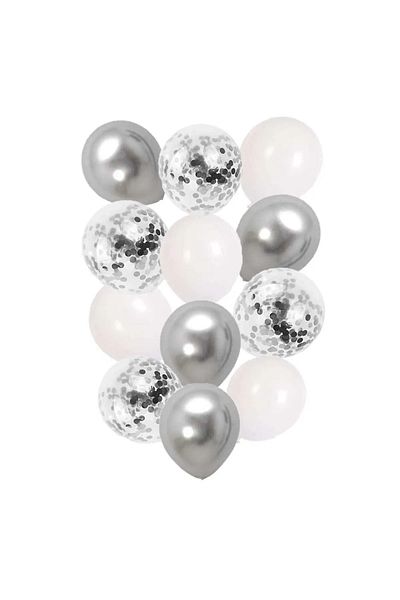 tedaks 10 Pieces 12 Inch White Silver and Confetti Mixed Balloon