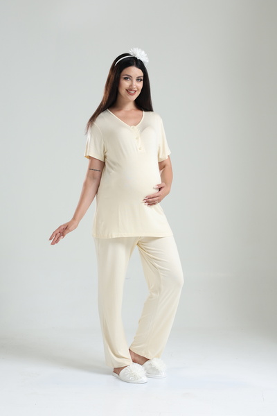 Lohussa Σετ πιτζάμες με μοτίβο καφέ Ειδικό σχέδιο 100% βαμβακερό καλοκαιρινό υφαντό μπουφάν εγκυμοσύνης