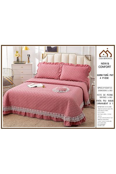 FIONNA.RO Finet 4-Piece Quilt With Ruffles - Pink