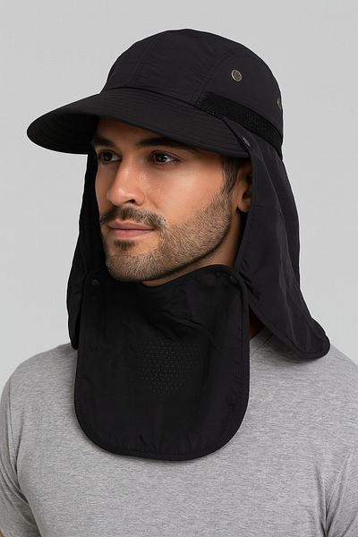 CosmoOutlet Men's Black Color Uv and Neck Protection Outdoor and Camping Hat