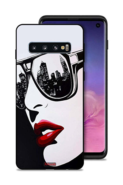 Tolwak غطاء حماية لهاتف Samsung Galaxy S10 بتصميم وجه فتاة وفن تجريدي