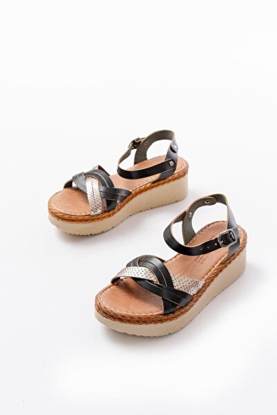 Aymood 730-037 Black Mirror Genuine Leather Orthopedic Sole Women's Sandals