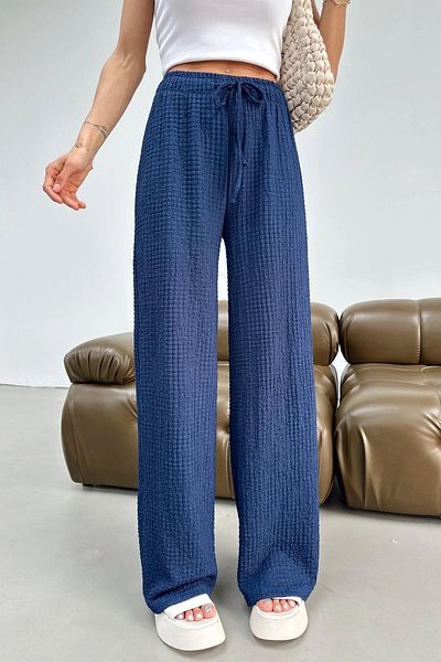 BEYAZTOPTAN 100% Stylish Women's Seersucker Palazzo Pants with Pockets