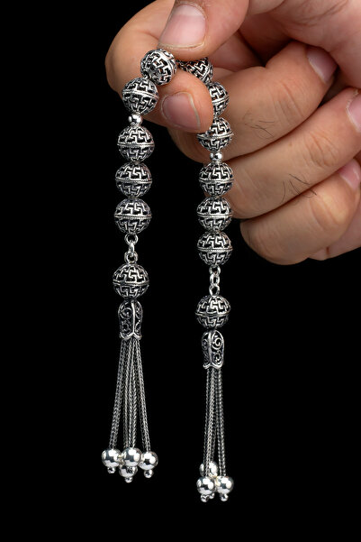 OTTOTESBİH Sertifikalı Erkek Gümüş Tespih 10.5mm 32Gr Küre Kesim Gümüş Zaza Tesbih