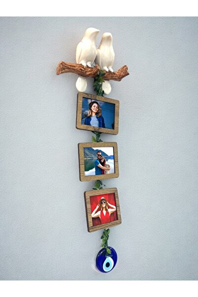 MEGA KANYON Ahşap Çerçeveli Beyaz Kuş Çifti | Nazarlık | Bahçe Balkon Duvar S...