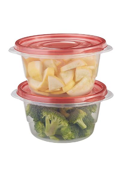 RUBBERMAID 4-Piece Dishwasher Safe Stackable Plastic Food Storage Container Set Red and Clear 26oz