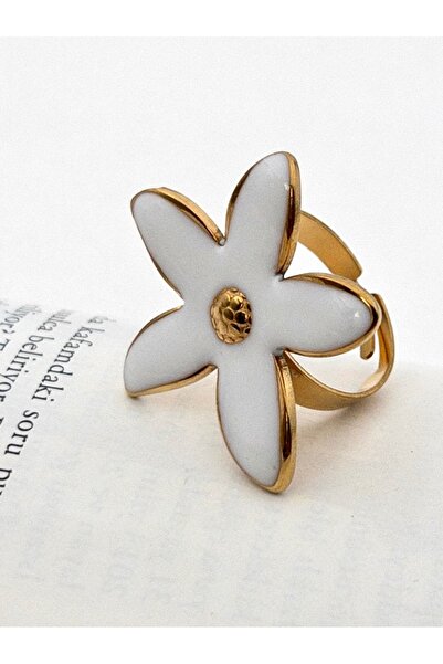 Siya Silver Non-Tarnish Steel Enamel Adjustable Flower Ring - 3 cm
