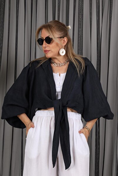 MİSLİNA BUTİK İthal Keten Lacivert Bolero