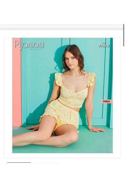 Pijamoni This Is Suitable for the Summer of the Season Milan Fabric Yellow Pajama Set