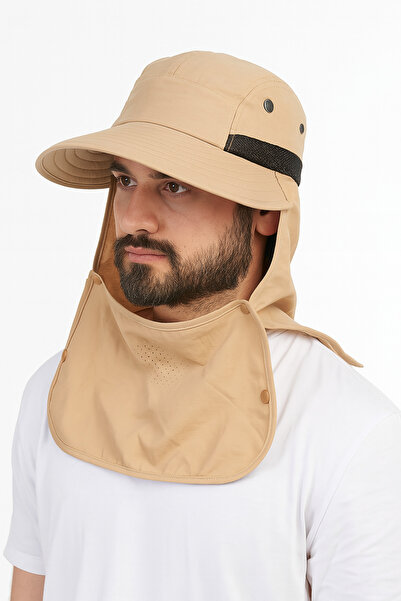CosmoOutlet Men's Beige Colored Uv and Neck Protection Outdoor and Camping Hat