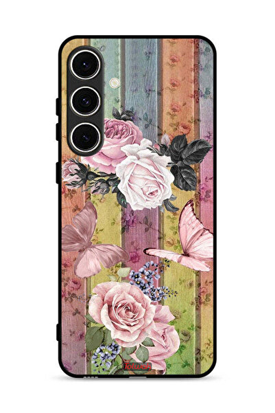 Tolwak Samsung Galaxy M56 5G Protective Case Cover Peach Butterflies And Roses